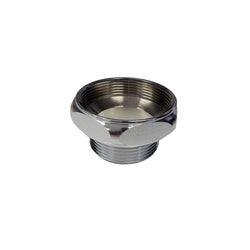 Chrome reducer fitting with threaded male and female connections for lever drain assembly.