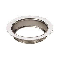 Stainless steel circular flange with threaded interior ring and polished chrome finish.
