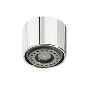 Chrome aerator with multi-laminar spray face and threaded connection point.