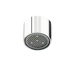 Chrome laminar flow outlet with perforated aerator face and female thread connection.