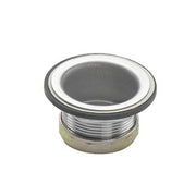 Stainless steel drain fitting with 1-1/2-inch cut flange and brass base collar.