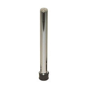 Chrome cylindrical overflow pipe with black rubber base fitting.