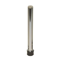 Chrome cylindrical overflow pipe with black rubber base fitting.