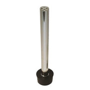 Chrome overflow pipe with black rubber base, vertical cylindrical design.