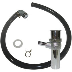 Black rubber tubing with chrome metal connector, elbow fitting, rubber washer, and retaining clip for 1-1/2-in drain overflow