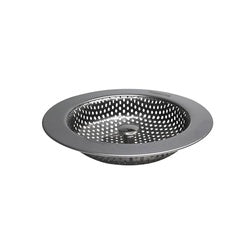 Stainless steel sink strainer with perforated basket and wide rim, 3-1/2 inches diameter.
