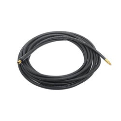 Black rubber hose coiled with brass fittings on each end.