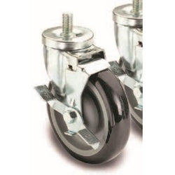 Four metal casters with gray rubber wheels and threaded stems for furniture legs.