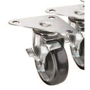 Set of four triangle plate casters with 5-inch black locking wheels and metal mounting hardware.