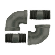 Two gray metal 90-degree elbows with threaded male connectors for gas hoses.
