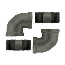 Two gray metal 90-degree elbows with threaded male connectors for gas hoses.