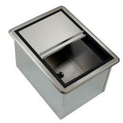 Stainless steel drop-in ice bin with sliding cover and cold plate insert.