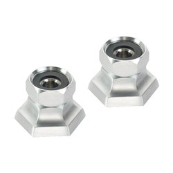 Two chrome hexagonal wall mount faucet supply inlets with threaded nipples.