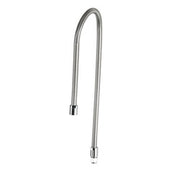 Stainless steel pre-rinse hose with curved top connector and straight bottom connection fitting.