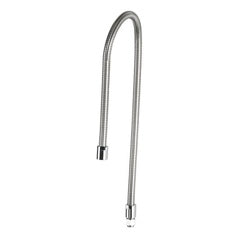 Stainless steel pre-rinse hose with curved top connector and straight bottom connection fitting.