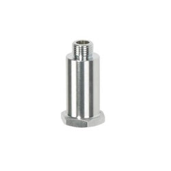 Stainless steel cylindrical spring retainer with threaded top connector and hexagonal base.