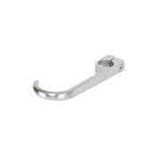 Silver metal hook and screw assembly with curved hook end and mounting plate with screw hole.