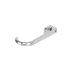 Silver metal hook and screw assembly with curved hook end and mounting plate with screw hole.