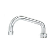 Brushed satin metal curved spout with connection fittings at both ends.