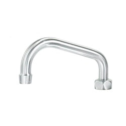Brushed satin metal curved spout with connection fittings at both ends.