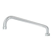 Brushed satin 12-inch curved replacement faucet spout with dual outlet.