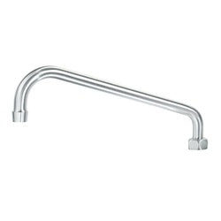 Brushed satin 12-inch curved replacement faucet spout with dual outlet.