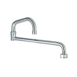 Brushed satin metal jointed spout with curved design and connector fitting.