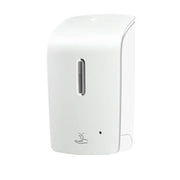 White wall-mounted automatic foam dispenser with curved front and sensor window.