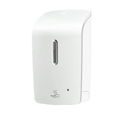 White wall-mounted automatic foam dispenser with curved front and sensor window.