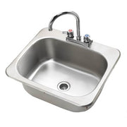 Stainless steel drop-in hand sink with chrome faucet and drain, 20x17 inches.