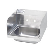 Stainless steel hand sink with side splashes and faucet holes, no faucet included.