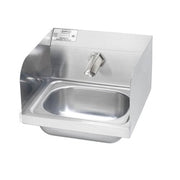 Stainless steel wall-mounted hand sink with electronic faucet, side splashes, and 16-inch width.