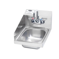 Stainless steel wall-mounted hand sink with left splash guard and chrome faucet.