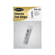 Two bottles of Krowne chlorine test strips with yellow and white packaging displayed against white background.