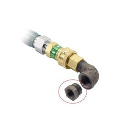 Brass hex reducer bushing with 3/4-inch and 1/2-inch connections and threaded ends.