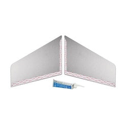 Stainless steel left and right hand sink side splash kit with angled panels and adhesive strip.