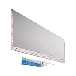 Stainless steel right-hand sink splash guard with adhesive sealant tube included.