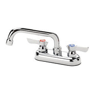 Chrome bar sink faucet with two handles, deck-mounted spout, and lever controls.