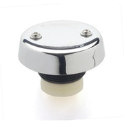 Chrome and white vacuum breaker cap with mounting screws and cream-colored base fitting.
