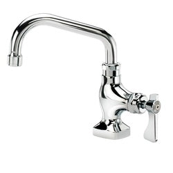 Chrome wall-mounted pantry faucet with curved spout and lever handle.