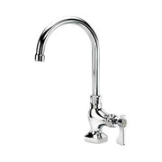 Chrome deck-mounted pantry faucet with curved spout and single lever handle.