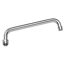 Chrome swing spout with 10-inch reach and threaded connection base.