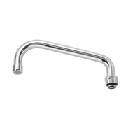 Chrome swing spout with 8 inch reach and threaded connector ends on white background.