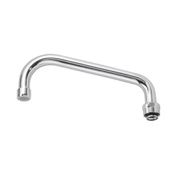 Chrome swing spout with 8 inch reach and threaded connector ends on white background.