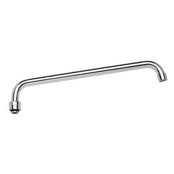 Chrome swing spout with elongated curved arm and cylindrical outlet connection.