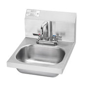 Stainless steel hand sink with deck-mount faucet and backsplash, 4 inch faucet center.
