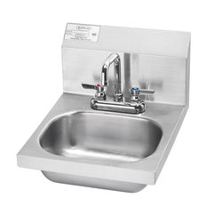 Stainless steel hand sink with deck-mount faucet and backsplash, 4 inch faucet center.