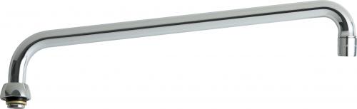 Chrome L-type swing spout with 14-inch reach and curved arm design.