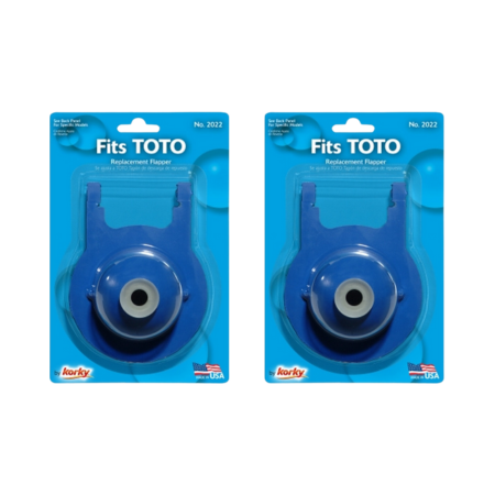 Two Lavelle 2022BP blue toilet flappers with metal centers on blister card packaging.