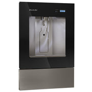 Elkay ezH2O Liv built-in water dispenser with black front panel, stainless steel interior, chrome spout, and digital display.